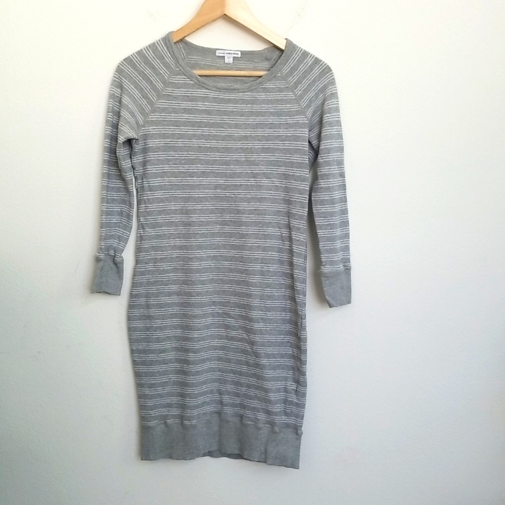 Standard JAMES PERSE Heathered Gray Stripe Cotton Dress Size S Grey - Picture 2 of 8